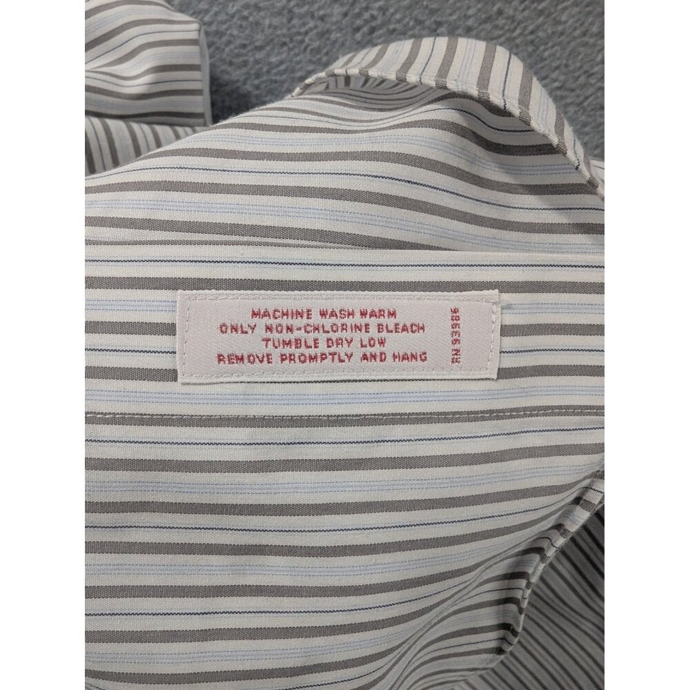 Brooks Brothers Shirt Mens 16.5 34 Blue Gray Striped Regular Fit Non Iron Supima - Picture 8 of 9
